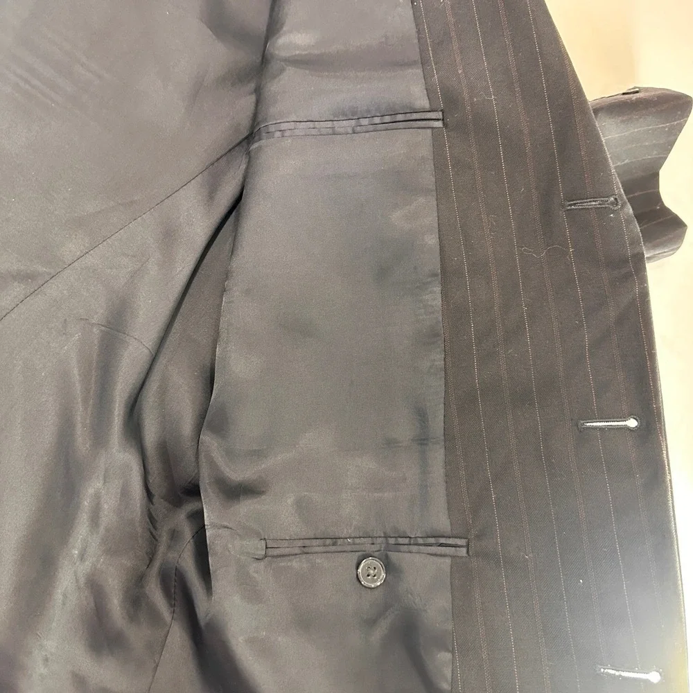 Joseph Abboud Nordstrom Pinstripe Wool Blazer Mens 44L Black‎ 3-Button | Classic